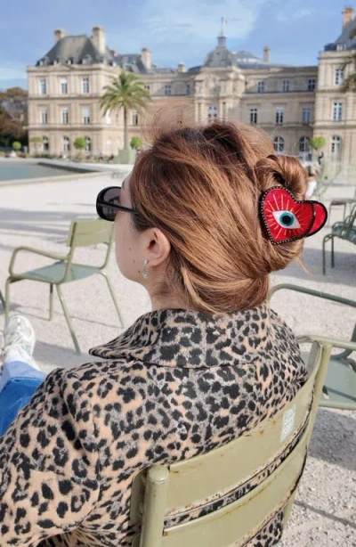 Solar Eclipse Hand Painted Lucky Eye Heart Claw Clip In Red