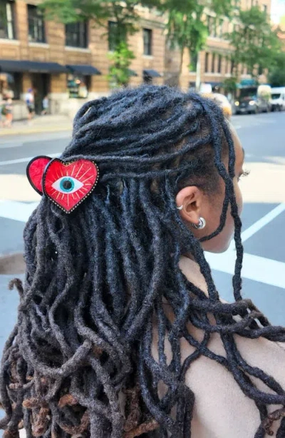 Solar Eclipse Hand Painted Lucky Eye Heart Claw Clip In Red