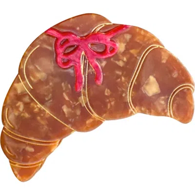 Solar Eclipse Hand Painted Bow Croissant Claw Clip In Brown