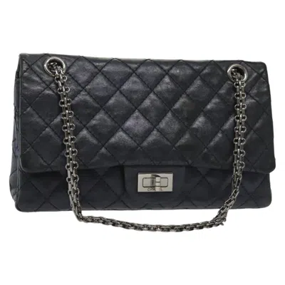 Pre-owned Chanel Hybrid Reissue Double Flap Bag Quilted Lambskin Leather Shoulder Bag Bag () In Blue