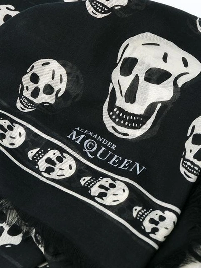 Shop Alexander Mcqueen Black & White Skull Print Scarf