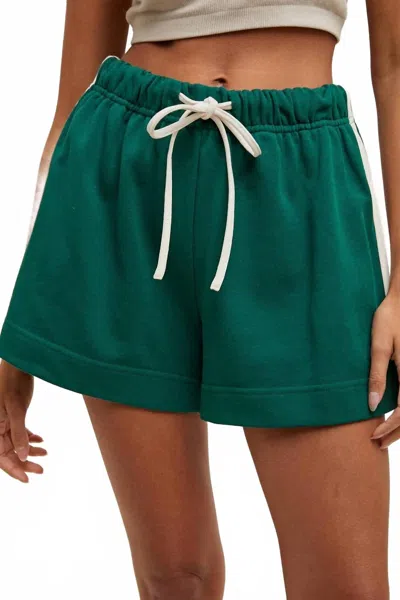 Wishlist Terry Side Striped Shorts In Hunter Cream In Green
