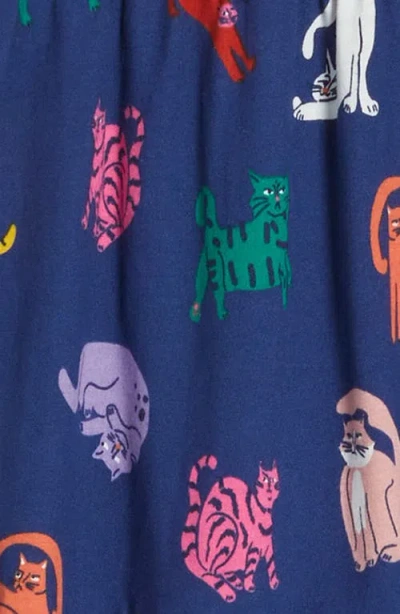 Mini Boden Kids' Ariel Twirly Cat Print Long Sleeve Cotton Jersey Dress In Blue