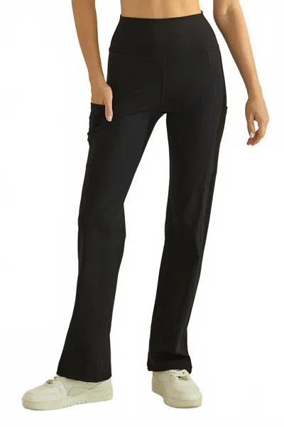 Yelete High-waisted Straight Leg Active Pants With Side Pockets In Black In Black