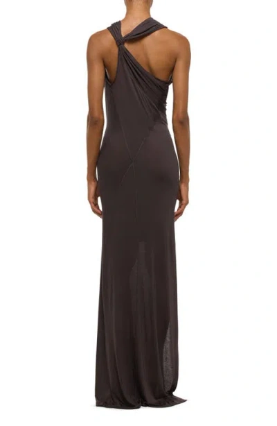 Helmut Lang Wind Ruched Jersey Maxi Dress In Brown