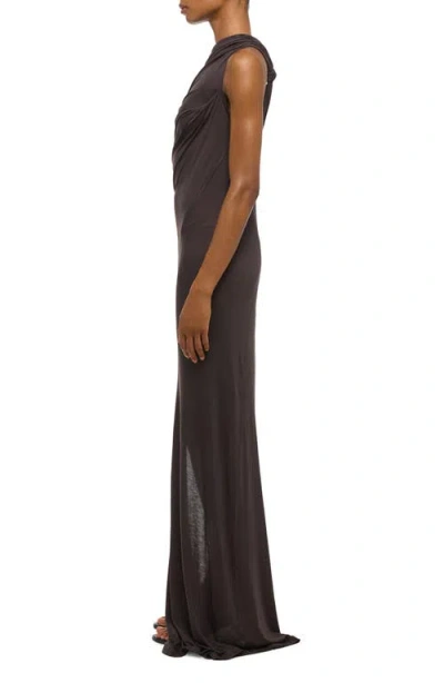 Helmut Lang Wind Ruched Jersey Maxi Dress In Brown