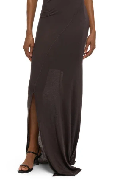 Helmut Lang Wind Ruched Jersey Maxi Dress In Brown