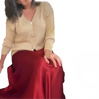 Made In Italy Anastasia Midi Satin Skirt In Burgundy In White