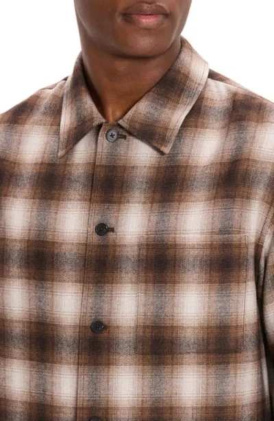 Theory Plaid Button Down Overshirt In Brown