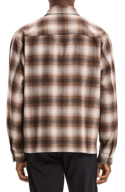 Theory Plaid Button Down Overshirt In Brown