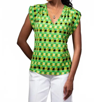 Alison Sheri Kaleidoscope Short Sleeve Blouse In Green In Green