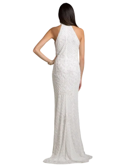 Lara New York Lattice-beaded Halter Neck Sheath Wedding Gown In White