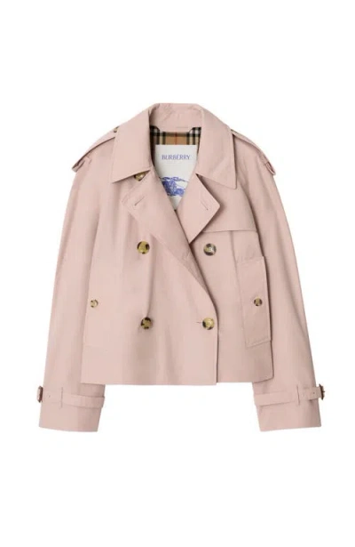 Burberry Cropped Gabardine Trench Jacket In Pink
