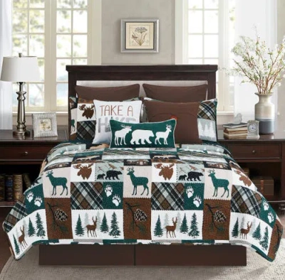 C & F Home C&f Home Fletcher Forest Rustic Lodge Cotton Quilt Set In Green