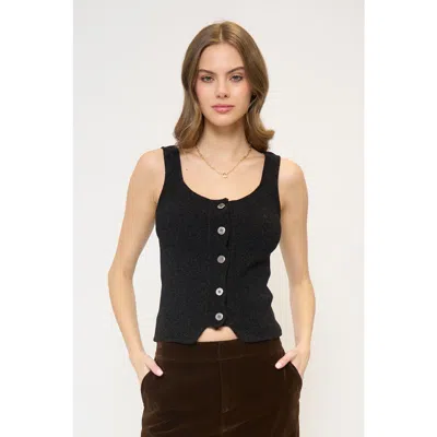 Central Park West Ember Chenille Button Up Tank In Black