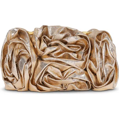 Badgley Mischka Jett Metallic Rosette Cluster Clutch In Gold