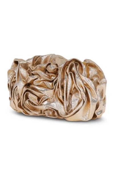 Badgley Mischka Jett Metallic Rosette Cluster Clutch In Gold