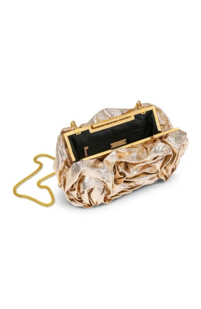 Badgley Mischka Jett Metallic Rosette Cluster Clutch In Gold