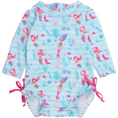 Rufflebutts Baby Girls Mermaid Long Sleeve Upf50+ One Piece Rash Guard In Blue