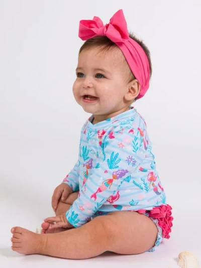 Rufflebutts Baby Girls Mermaid Long Sleeve Upf50+ One Piece Rash Guard In Blue
