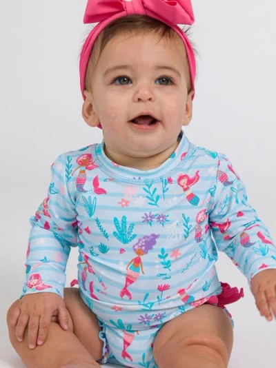 Rufflebutts Baby Girls Mermaid Long Sleeve Upf50+ One Piece Rash Guard In Blue