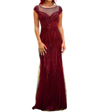 Adrianna Papell Sequin Embellished Evening Gown In Claret In Red