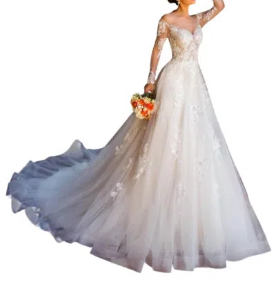 Kitty Chen Couture Cassandra Crystal Beaded Gown In Ivory/toffee In Multi