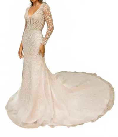 Kitty Chen Couture Allison Fit And Flare Gown In Ivory/toffee In Multi