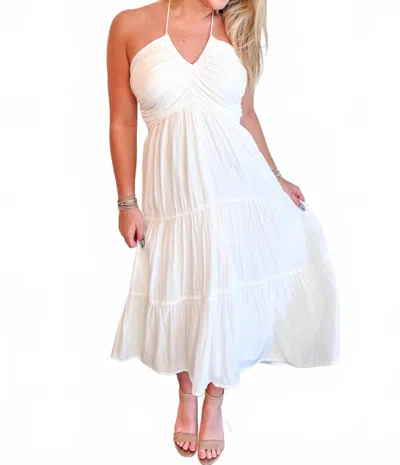 Day + Moon Haltered Ruched Midi Dress In White In White