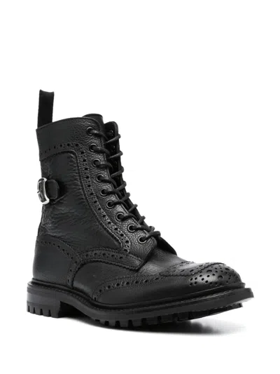 Tricker's Rugged Black Leather Boots With Brogue Detailing In Black