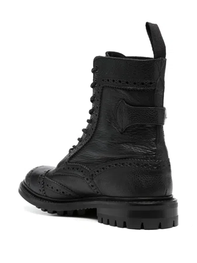 Tricker's Rugged Black Leather Boots With Brogue Detailing In Black