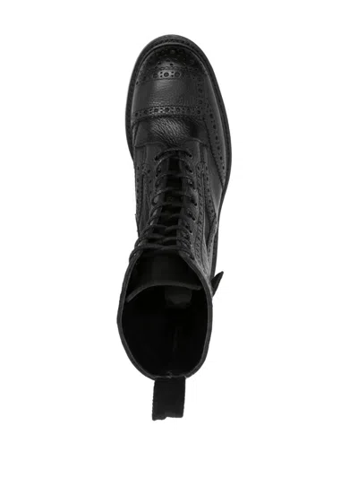 Tricker's Rugged Black Leather Boots With Brogue Detailing In Black