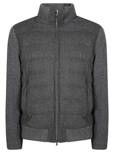 Herno Padded Bomber Jacket With Knitted Sleeves In Gray