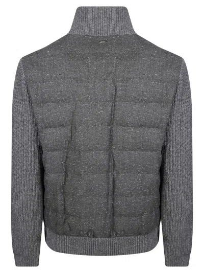 Herno Padded Bomber Jacket With Knitted Sleeves In Gray