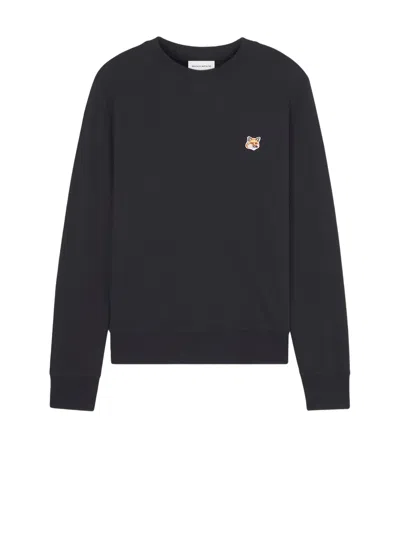 Maison Kitsuné Wool Crewneck Sweater Featuring Fox Design In Black