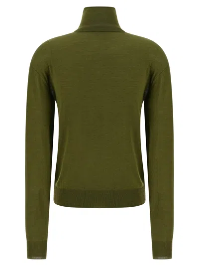 Saint Laurent Turtleneck Sweater With Long Sleeves And Ribbed Edges In Green