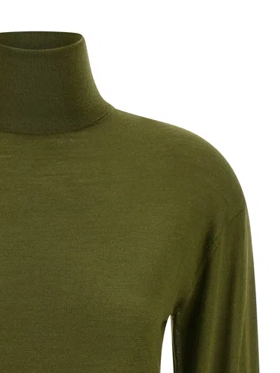 Saint Laurent Turtleneck Sweater With Long Sleeves And Ribbed Edges In Green