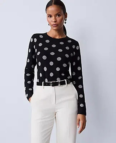 Ann Taylor Dotted Essential Crew Neck Sweater In Black