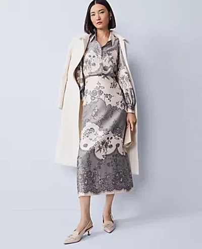 Ann Taylor Floral Satin Midi Skirt In Multi