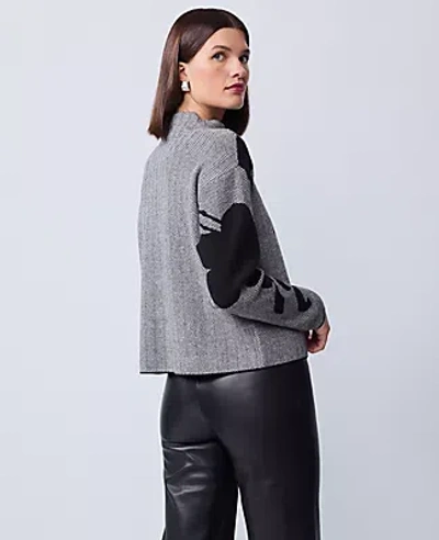 Ann Taylor Petite Herringbone Floral Jacquard Sweater In Black