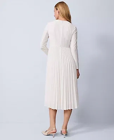 Ann Taylor Petite Pleated Crepe Flare Dress In White