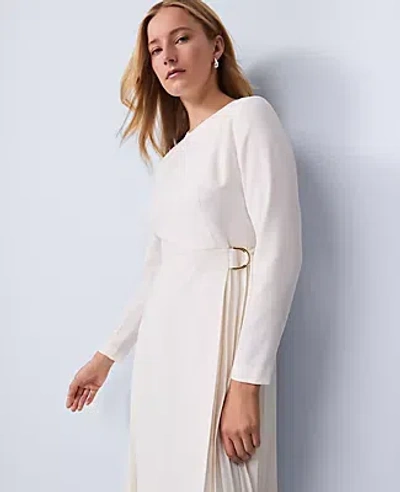 Ann Taylor Petite Pleated Crepe Flare Dress In White