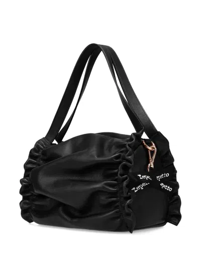 Repetto Small Opéra Ruched Calf-leather Shoulder Bag In Black