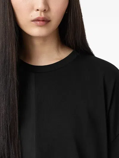 Allsaints Womens Black Lenny Round-neck Lace-embroidered Cotton T-shirt
