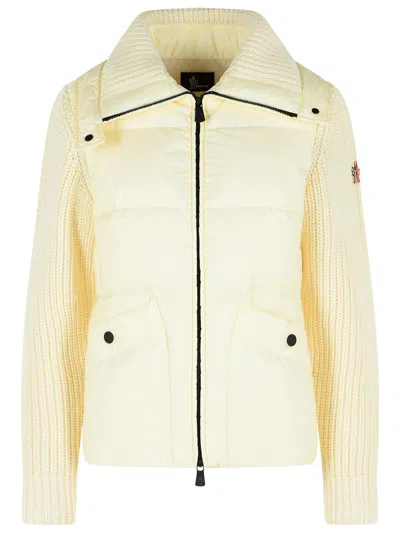 Moncler Grenoble Padded Wool Cardigan With Ivory White Zip In White
