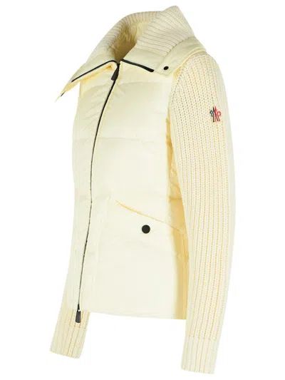 Moncler Grenoble Padded Wool Cardigan With Ivory White Zip In White