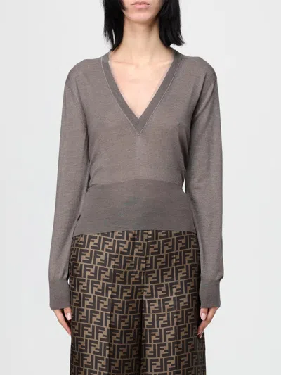 Fendi Cashmere Blend Sweater Featuring Contrast Trim In Brown
