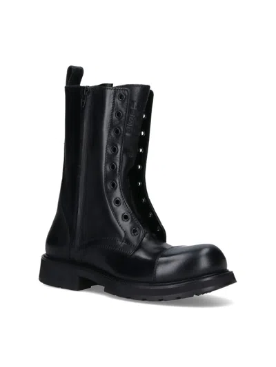 Balenciaga Women Leather Truck Laceup Boot In Black