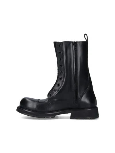 Balenciaga Women Leather Truck Laceup Boot In Black
