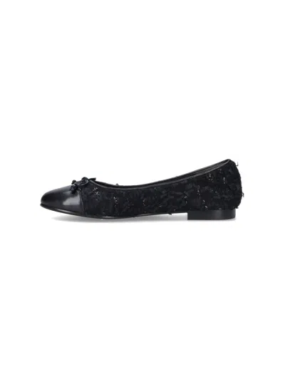 Tory Burch Round Toe Ballerina Shoes With Bow Detail In Black
